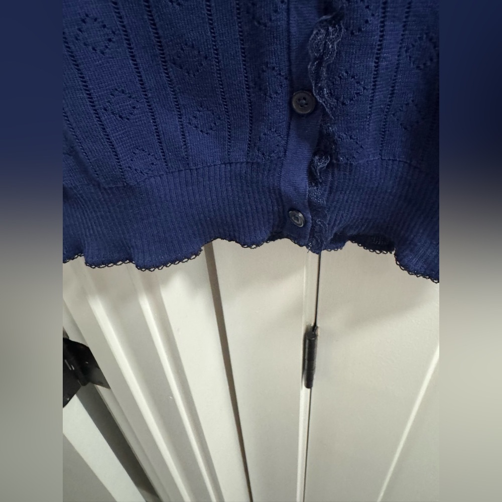 J.Crew Pointelle short-sleeve V-neck cardigan in premium ultra-fine cotton Sz M - Picture 7 of 9